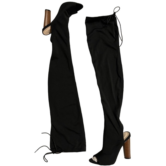 Peeptoe Heeled Boots Public Desire Stella Over the Knee Sock Fit Black Size 7 - Picture 7 of 16